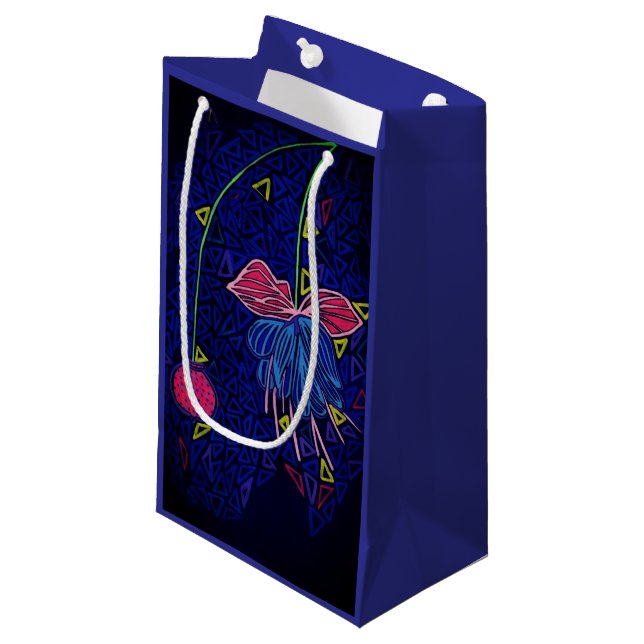 Petit Sac Cadeau Fleur bleue et rose (Devant Angle)