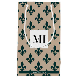 Petit Sac Cadeau Fleur de Lis Motif, Français, Royal, Vert
