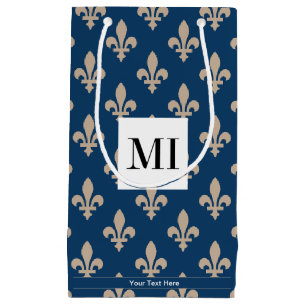 Petit Sac Cadeau Fleur de Lis Motif, française, royale, crème, bleu