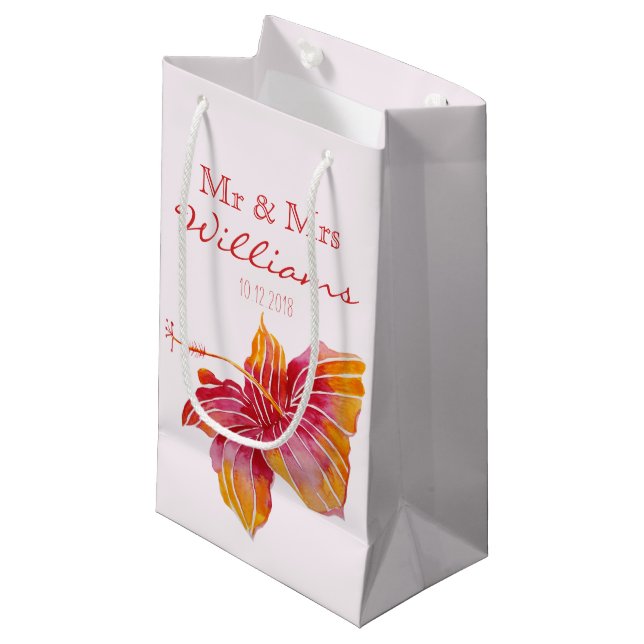Petit Sac Cadeau Fleur d'Hibiscus hawaïen | MARIAGE (Devant Angle)