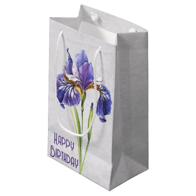 Petit Sac Cadeau Fleur Iris violet Anniversaire (Devant Angle)