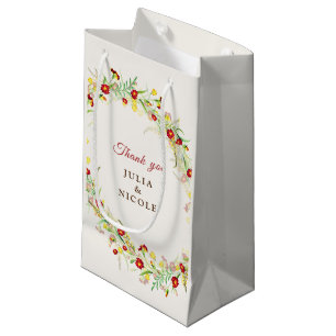 Petit Sac Cadeau Fleur sauvage Jaune Feuillage de Tagète Mariage