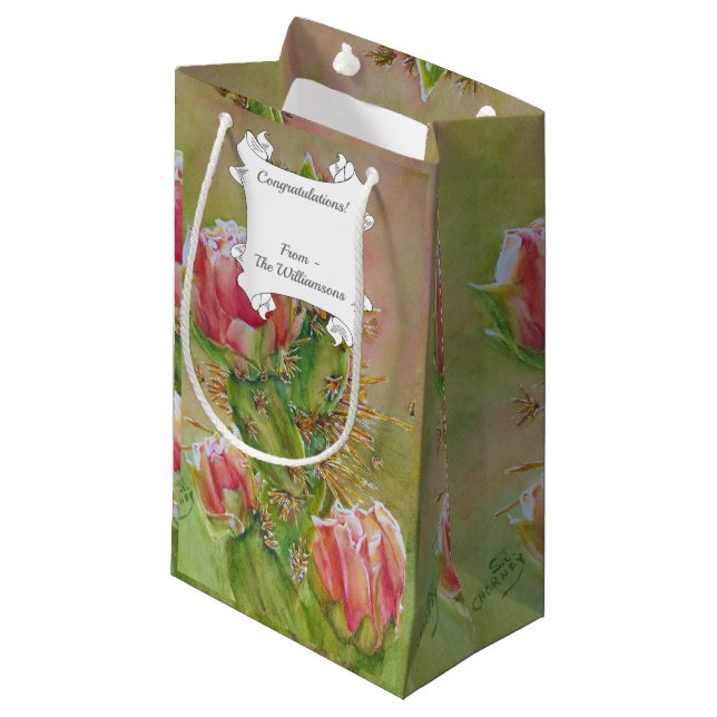 Petit Sac Cadeau Fleurs de cactus roses du désert Peachy (Devant Angle)