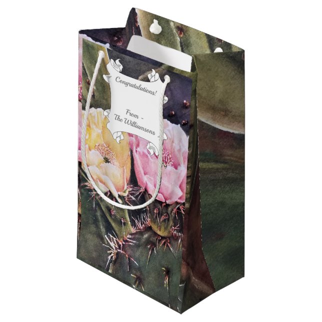 Petit Sac Cadeau Fleurs de cactus roses et jaunes magnifiques (Devant Angle)