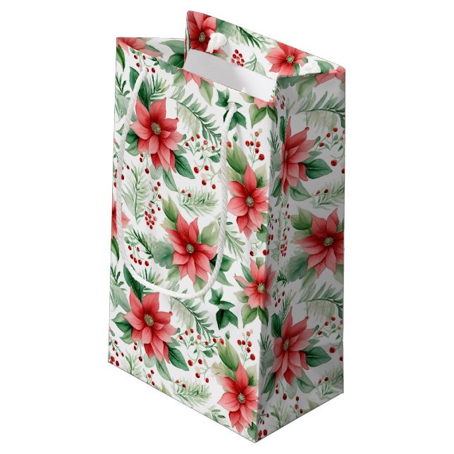 Petit Sac Cadeau Fleurs de Noël (Dos Angle)