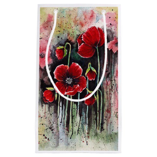 Petit Sac Cadeau Fleurs De Pavot En Aquarelle (Devant)