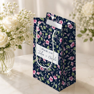 Petit Sac Cadeau Fleurs d'Hibiscus Rose Bleu Marine Poussiéreux Mar