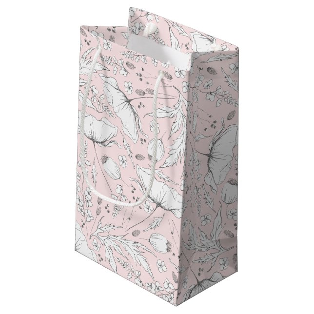 Petit Sac Cadeau Fleurs sauvages élégantes roses modernes dessinées (Dos Angle)