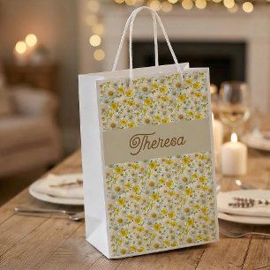 Petit Sac Cadeau Fleurs sauvages jaunes motif monogramme nom