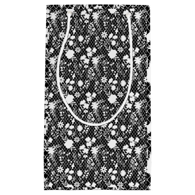 Petit Sac Cadeau Fleurs sur net 01.bx4 Black BG (Devant)