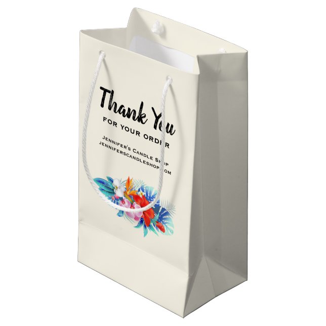 Petit Sac Cadeau Fleurs tropicales exotiques Merci (Devant Angle)