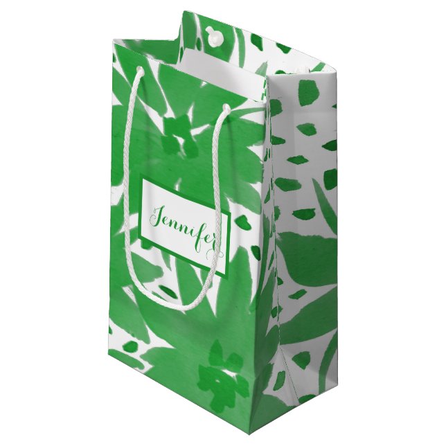 Petit sac cadeau Floral Vert personnalisé moderne (Devant Angle)