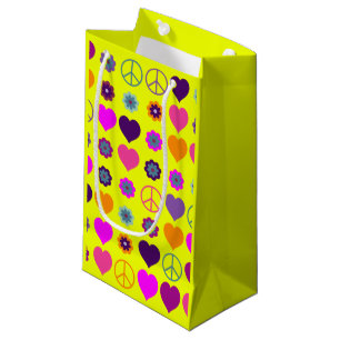 Petit Sac Cadeau Flower Power Heart Peace Motif + votre backgr.