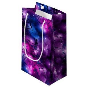 Petit Sac Cadeau Galaxie Bleu cosmique Marbre pourpre et rose