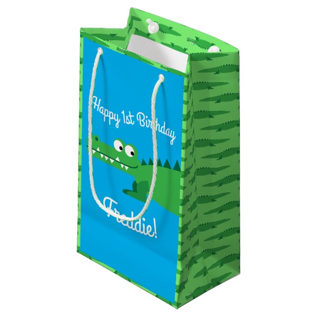Petit Sac Cadeau Gator Alligator Crocodile fête d'anniversaire (Devant Angle)