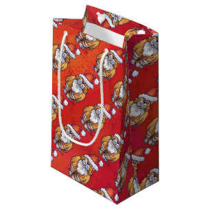 Petit Sac Cadeau Ginger Chat Noël Sur Rouge