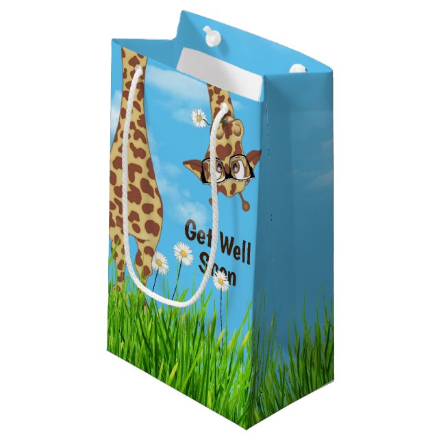 Petit Sac Cadeau Girafe avec lunettes en Herbe (Devant Angle)