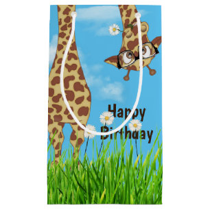 Petit Sac Cadeau Girafe d'anniversaire avec lunettes en herbe