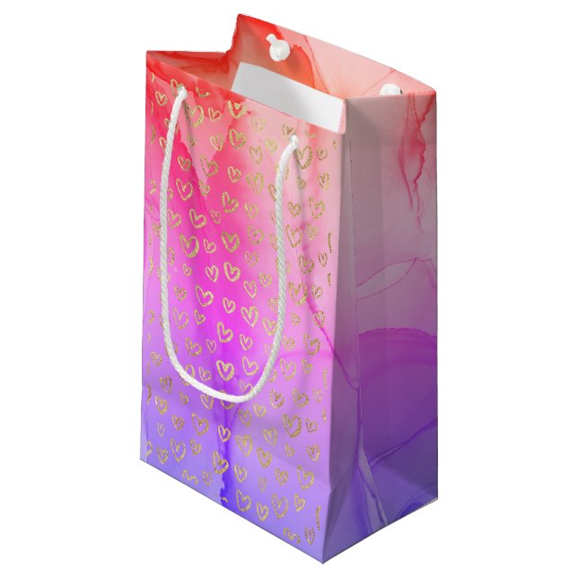 Petit sac cadeau Girly Purple Gold Hearts (Devant Angle)