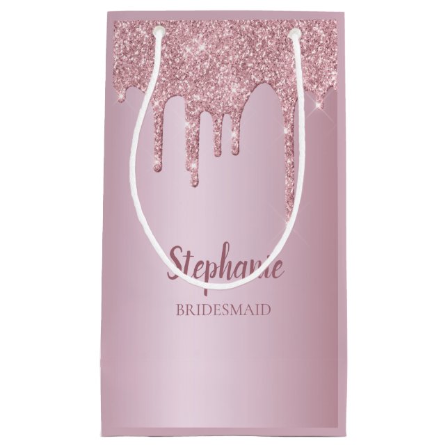 Petit Sac Cadeau Glam Rose Parties scintillant or personnalisée Bri (Devant)