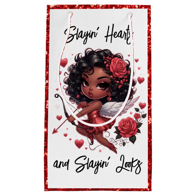 Petit Sac Cadeau Glamour Africain-Américain Cupidon (Devant)