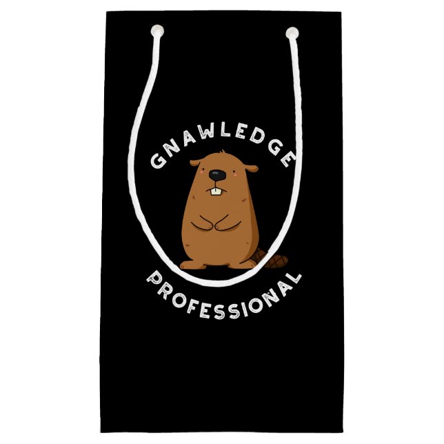 Petit Sac Cadeau Gnawledge Professional Funky Beaver Pun Dark BG (Devant)