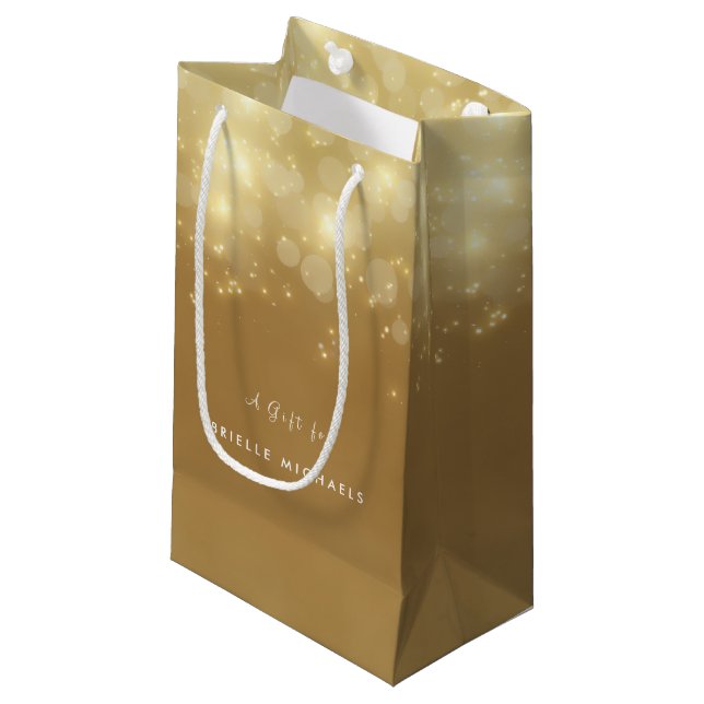 Petit Sac Cadeau Gold Bokeh Luxe Étincelle Élégante Lumineuse Avec  (Devant Angle)