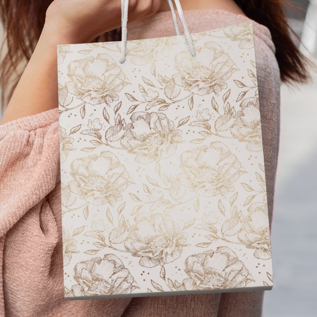 Petit Sac Cadeau Gold Faux Elégant Mariage à main tiré Floraux (Créateur téléchargé)