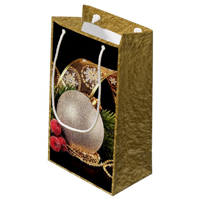 Petit Sac Cadeau Gold Foil Gold Ribbon Silver Ball Cadeau (Dos Angle)