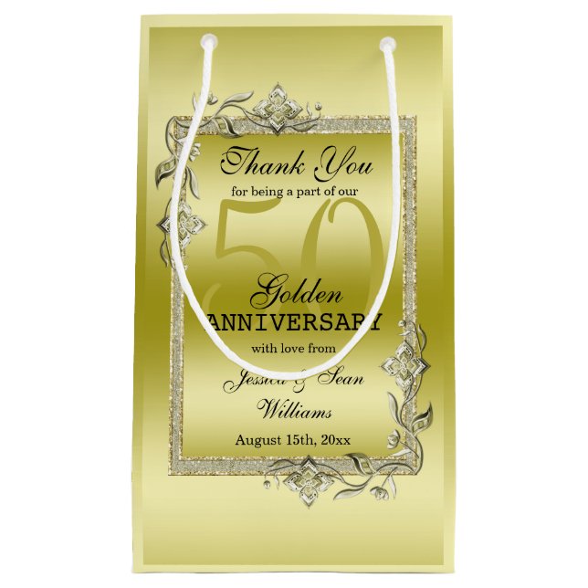 Petit Sac Cadeau Gold Gem & Parties scintillant 50e Anniversaire du (Devant)