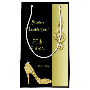 Petit Sac Cadeau Gold Stiletto et Treble Cleft 50e anniversaire