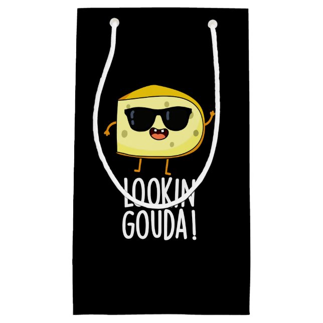 Petit Sac Cadeau Gouda Funny Cheese Pun Dark BG (Devant)
