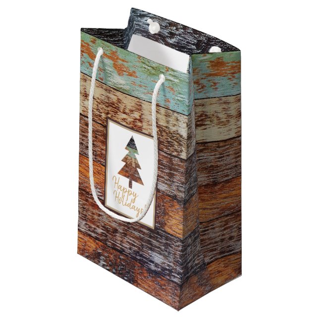 Petit Sac Cadeau Grange d'hiver, Joyeuses fêtes (Devant Angle)