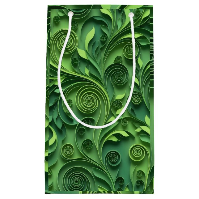 Petit Sac Cadeau Green Quilling Digital Paper Pattern (Devant)