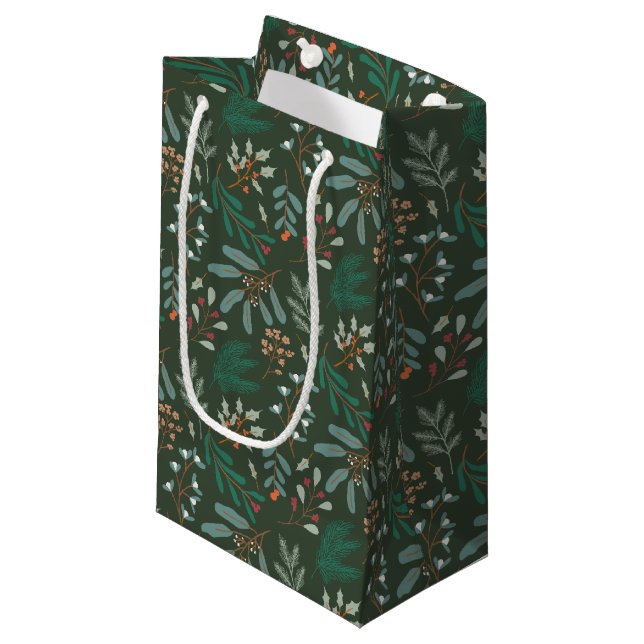 Petit Sac Cadeau Green Rustic Winter Botanical (Devant Angle)