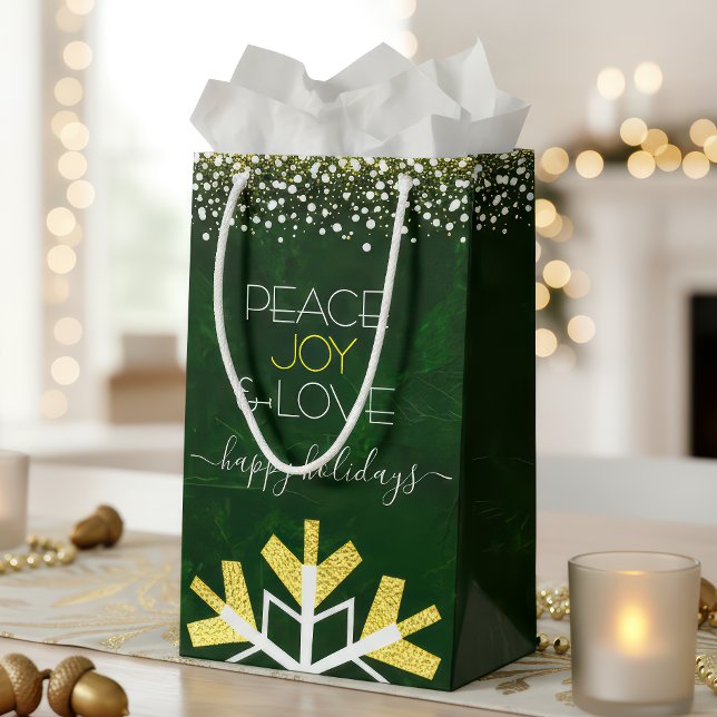 Petit Sac Cadeau Green Snowflake Paix Joie Amour Typographie modern (Créateur téléchargé)
