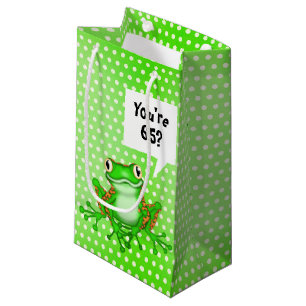 Petit Sac Cadeau Grenouille pour 65e anniversaire sur pois