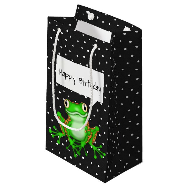 Petit Sac Cadeau Grenouille verte sur des points d'épine (Devant Angle)