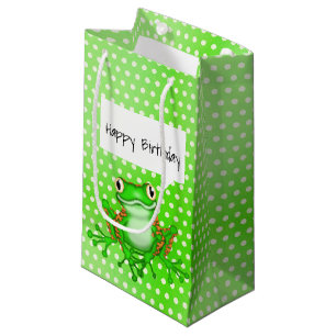 Petit Sac Cadeau Grenouille verte sur Pois