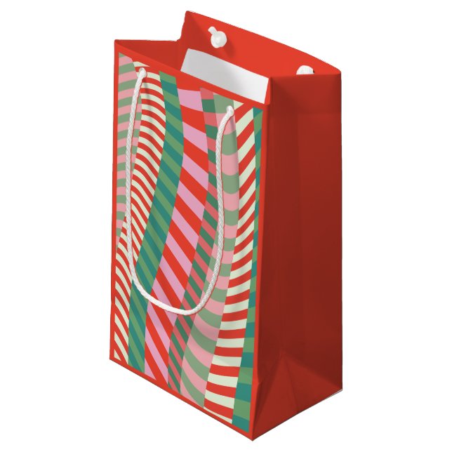 Petit Sac Cadeau Grilles géométriques modernes de couleur rouge ver (Devant Angle)