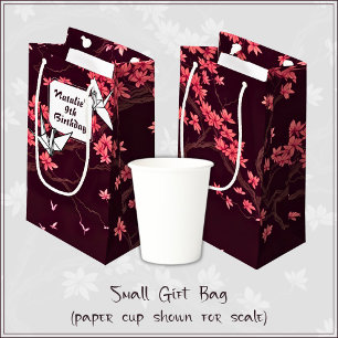 Petit Sac Cadeau Grue en papier rose Origami Fleur de cerisier