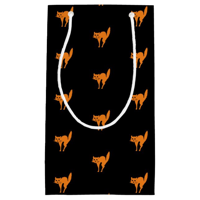 Petit Sac Cadeau Halloween chat noir orange noir motif (Devant)