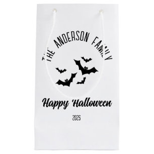 Petit Sac Cadeau Halloween chauves-souris noires Nom personnalisé A