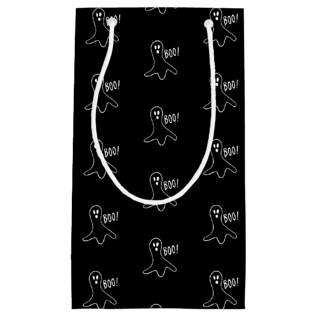 Petit Sac Cadeau Halloween fantôme noir et blanc motif (Devant)