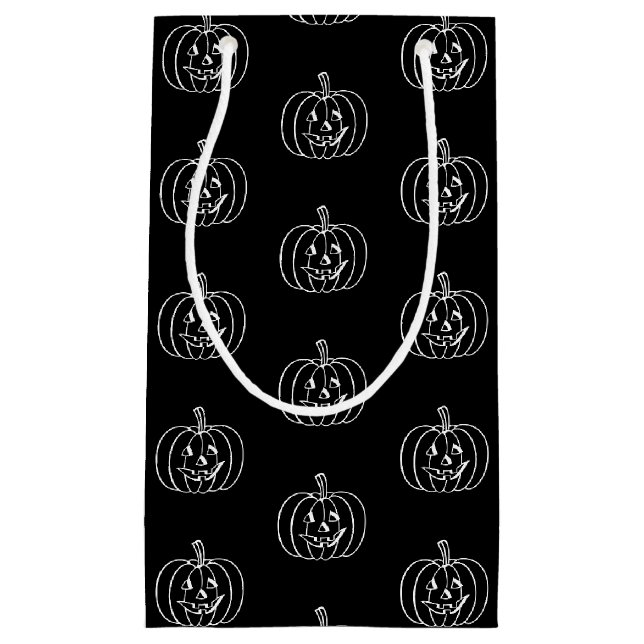 Petit Sac Cadeau Halloween Jack-o'-lantern noir blanc (Devant)