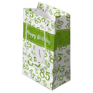 Petit Sac Cadeau Happy 85th Birthday Numéro Motif Vert/Blanc