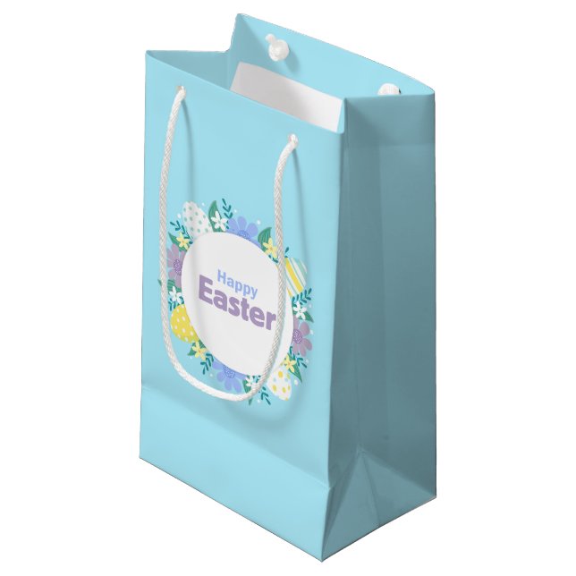 Petit Sac Cadeau Happy Easter Flowers and Eggs  (Devant Angle)