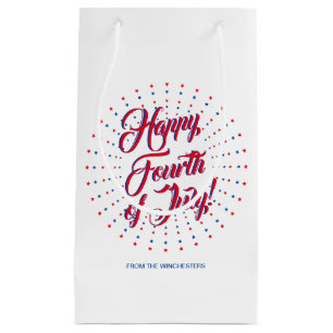 Petit Sac Cadeau Happy Quart de Juillet étoiles feu d'artifice pers