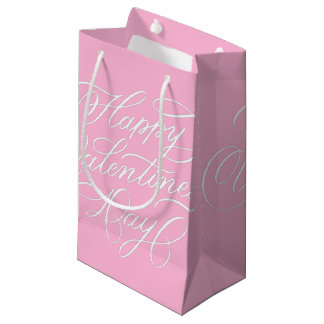 Petit Sac Cadeau Happy Valentines Day Calligraphy Pink