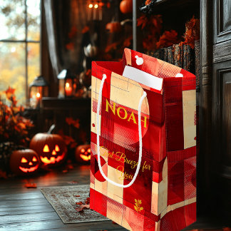 Petit Sac Cadeau Harmonie Crimson et Beige Art géométrique contempo